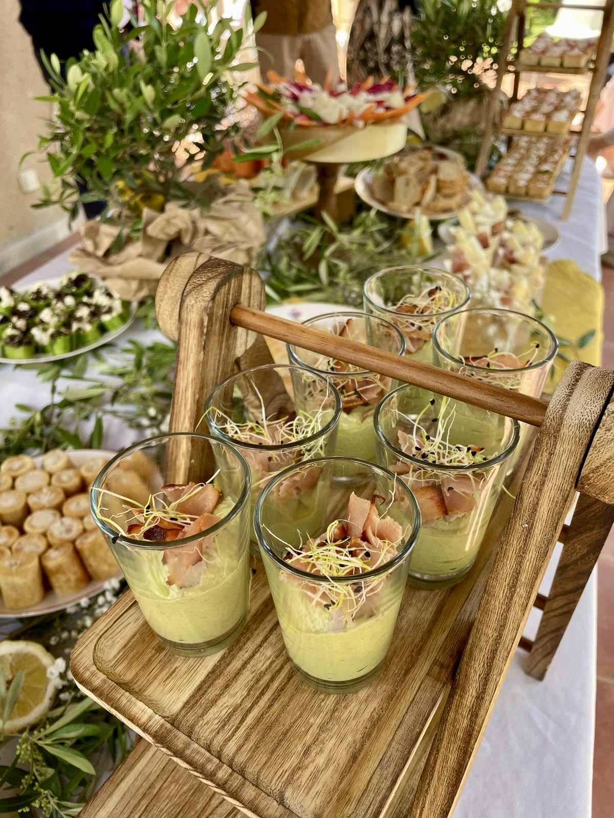 Verrines vertes à l'olivier — végétalisation des buffets